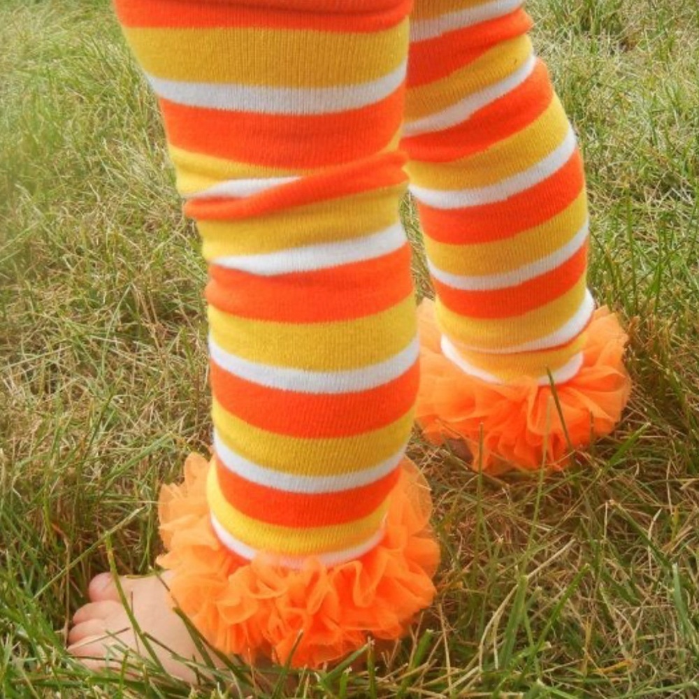 Candy corn leg warmers for girls orange chiffon ruffles Halloween costumes